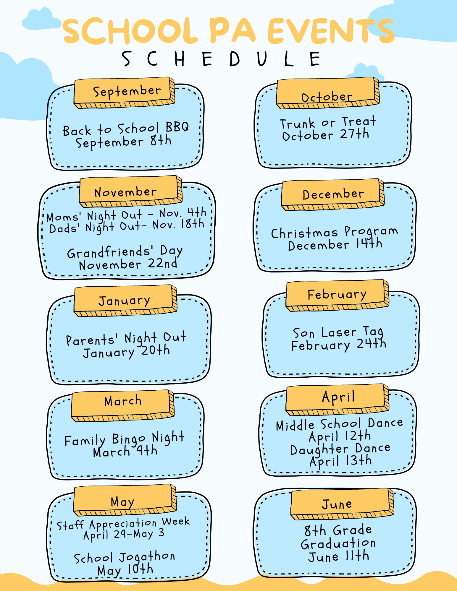 School PA Events Calendar St Cecilia School